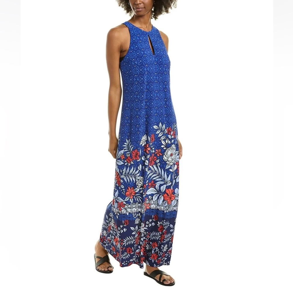 NWT Tommy Bahama Geo Garden Island Navy Maxi Dress Jersey Blue floral